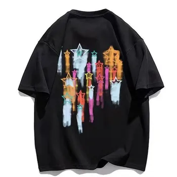 Muži Harajuku Tričko Farebné Hviezdy Grafické Tlače Bavlnené Tričko Fashion HipHop Lete Unisex Príležitostné Voľné Tee Top Oblečenie Pár