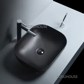 Moderná Kúpeľňa Keramické Umývadlo Jednoduché Matte Black Stola Povodí Domácnosti Office Jedno Umývadlo Kúpeľňový Nábytok Umývadlo