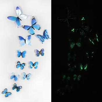 Tapety Výzdoba Domov Chladnička Obtlačky Svadobné Svetelný Motýľ Samolepky na Stenu Obývacia Izba 12Pcs Strany Motýle 3D