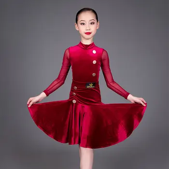 Detská tanečná Sála Tanečnej Súťaže Oblečenie Dievčatá Velvet latinské Tanečné Šaty s Dlhým Rukávom latinskej Výkon Praxe Šaty SL7997
