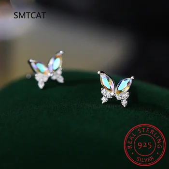 Skutočné 925 Sterling Silver Zirkón Motýľ Stud Náušnice Pre Módu Ženy Klasické Jemné Šperky Minimalistický Hmyzu Bijoux EY4953