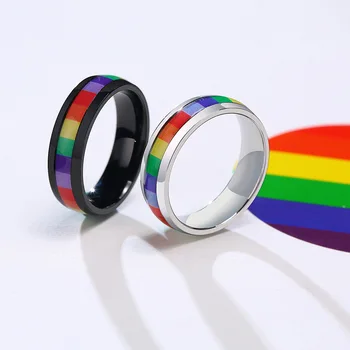 Dropshipping 6 mm LGBT Snubné prstene z Nehrdzavejúcej Ocele Gay & Lesbian Pride Krúžok Dúhový Šperky Aliancie R762G
